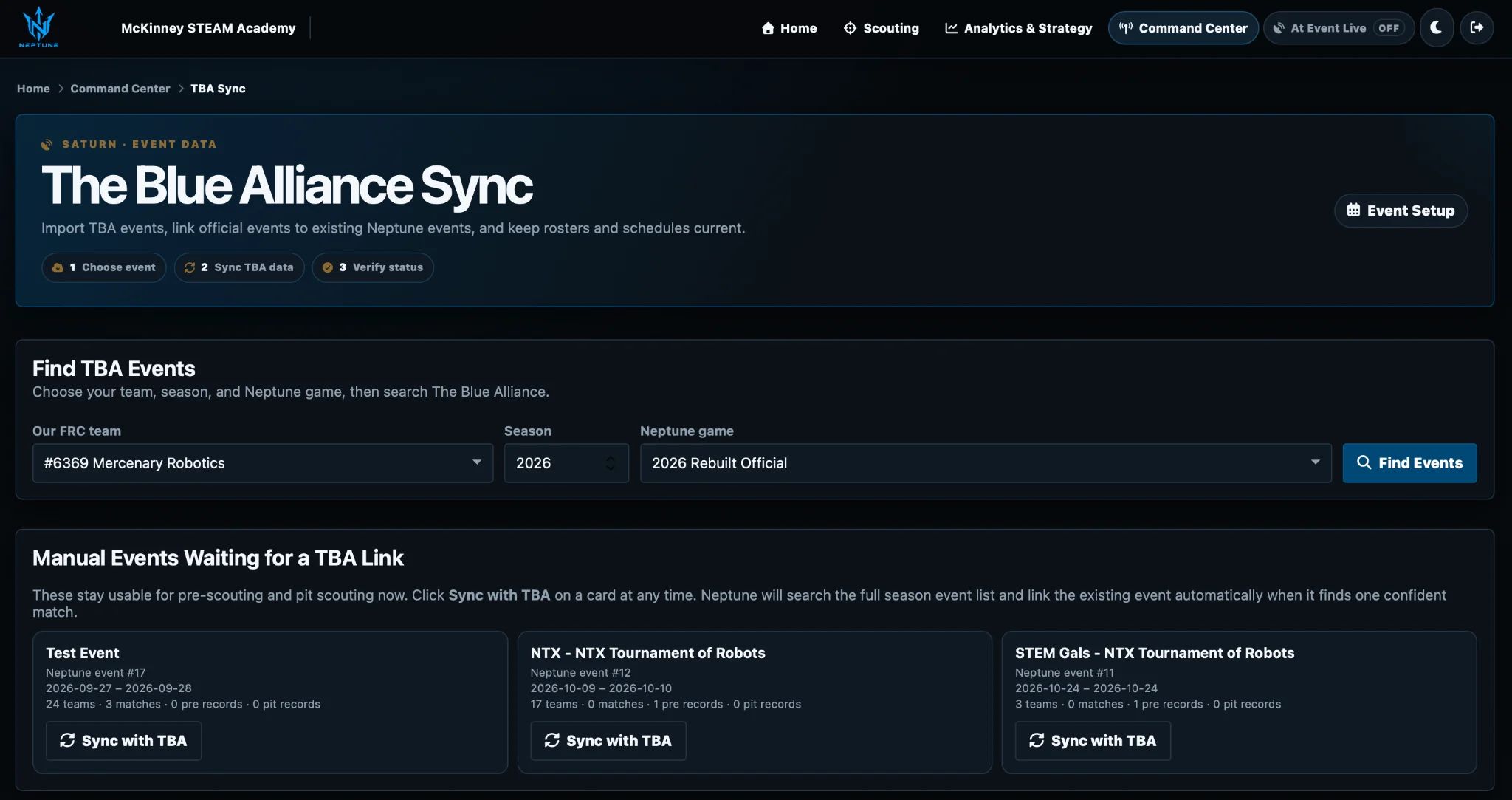 Neptune The Blue Alliance Sync